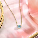 Beautiful 1 Carat Round Cut - Blue Topaz - December Birthstone Solitaire Pendant Necklace in 18k White Gold over Silver, Female, Adult