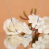 Dainty 5 stone Custom Birthstone Pendant Station Necklace in 18k white gold over women