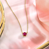 Beautiful 1 Carat Round Cut - Ruby - July Birthstone Solitaire Pendant Necklace in 18k White Gold over Silver, Female, Adult