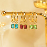 2 Carat Emerald Cut Birthstone Bezel Huggie Hoop Earrings