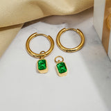 2 Carat Emerald Cut Birthstone Bezel Huggie Hoop Earrings