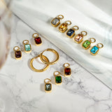 2 Carat Emerald Cut Birthstone Bezel Huggie Hoop Earrings