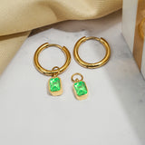 2 Carat Emerald Cut - Peridot - August Birthstone Bezel Huggie Hoop Earrings - 18K Yellow Gold Plating