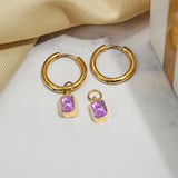 2 Carat Emerald Cut - Amethyst - February Birthstone Bezel Huggie Hoop Earrings - 18K Yellow Gold Plating