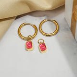 2 Carat Emerald Cut - Ruby - July Birthstone Bezel Huggie Hoop Earrings - 18K Yellow Gold Plating