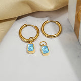 2 Carat Emerald Cut - Alexandrite - June Birthstone Bezel Huggie Hoop Earrings - 18K Yellow Gold Plating