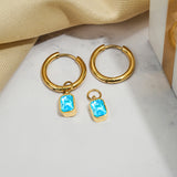 2 Carat Emerald Cut - Aquamarine - March Birthstone Bezel Huggie Hoop Earrings - 18K Yellow Gold Plating