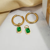 2 Carat Emerald Cut - Emerald - May Birthstone Bezel Huggie Hoop Earrings - 18K Yellow Gold Plating