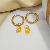 2 Carat Emerald Cut - Citrine - November Birthstone Bezel Huggie Hoop Earrings - 18K Yellow Gold Plating