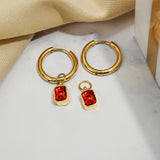 2 Carat Emerald Cut - Garnet - January Birthstone Bezel Huggie Hoop Earrings - 18K Yellow Gold Plating