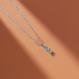 Perfect Vertical Multi Birthstone and Moissanite Bar Pendant Necklace for women in 18k white gold over silver