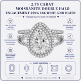 JeenMata 2.75 Carat Pear Cut Moissanite Double Halo Split Shank Engagement Ring Set in 18K White Gold Plated for Women