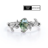 1 Ct Pear Green Moss Agate Vine Engagement Ring