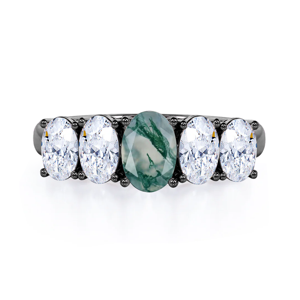Oval Basket Set 1.25 carat Moss Green Agate and moissanite Fine Jewelry Ring