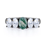 Oval Basket Set 1.25 carat Moss Green Agate and moissanite Fine Jewelry Ring