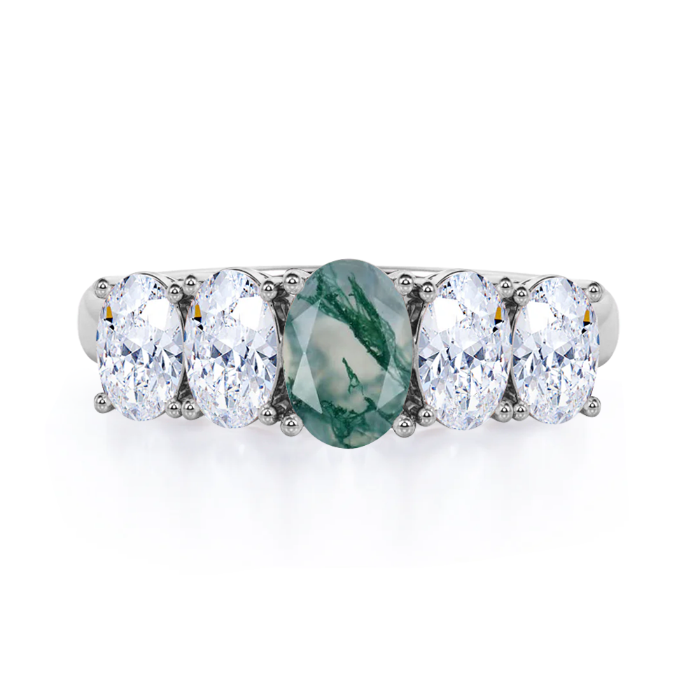 Oval Basket Set 1.25 carat Moss Green Agate and moissanite Fine Jewelry Ring