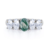 Oval Basket Set 1.25 carat Moss Green Agate and moissanite Fine Jewelry Ring