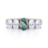 Oval Basket Set 1.25 carat Moss Green Agate and moissanite Fine Jewelry Ring