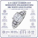 JeenMata 2.5 Carat Cushion Cut Moissanite - Multi-Stone Engagement Ring in 18K White Gold Plating for Women