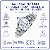 JeenMata 2.5 Carat Pear Cut Moissanite - Multi-Stone Engagement Ring in 18K White Gold Plating for Women