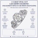 JeenMata 2 Carat Oval Cut Lab Grown Diamond - Engagement Rings in 18K White Gold Plating for Women