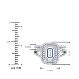 JeenMata 2.75 Carat Emerald Cut Moissanite Double Halo Split Shank Engagement Ring Set in 18K White Gold Plated for Women