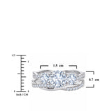 2 Carat Lab Grown Diamond Bridal Ring Set for Women, Round Cut 3 Stone Engagement Ring with Matching Wedding Band, 18K White Gold Plated Silver
