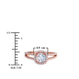 1.50 Carat Round Cut Halo Engagement Ring for Women, Cubic Zirconia Ring with Moissanite Side Stones, Twisted Split Band, 18K Rose Gold Plated Anniversary Promise Ring