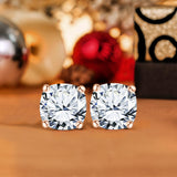 Certified - 4 Prong - 1 Carat Cushion Cut Moissanite - Solitaire Stud Earrings - 18K Rose Gold Plating Over Silver