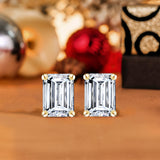 Minimalist 2 Carat Emerald Cut Moissanite Solitaire Stud Earrings In 18K White Gold Plating Over Silver