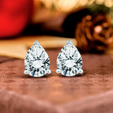 Certified 2 Carat Pear Cut Moissanite Minimalist Solitaire Stud Earrings In 18K Rose Gold Plating Over Silver
