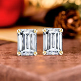 Minimalist 2 Carat Emerald Cut Moissanite Solitaire Stud Earrings In 18K White Gold Plating Over Silver