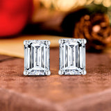 Minimalist 1 Carat Emerald Cut Moissanite Solitaire Stud Earrings In 18K White Gold Plating Over Silver