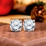 1 Carat Cushion Cut Moissanite Solitaire Stud Earrings In 18K Rose Gold Plating Over Silver