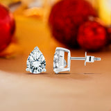 Certified 2 Carat Pear Cut Moissanite Minimalist Solitaire Stud Earrings In 18K Rose Gold Plating Over Silver
