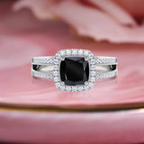 1.75 ct Cushion Lab Black Diamond Pave Engagement Ring