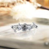 0.50 Ct Round Cut Salt and Pepper Diamond Floral Engagement Ring