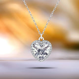 Classic 1.5 Carat Heart Shaped Halo Pendant Necklace for Women in Sterling Silver- Daily Wear Jewelry - Gift for Her