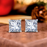 4 Carat Princess Cut Moissanite 4 Prong Solitaire Stud Earrings In 18K White Gold Plating Over Silver