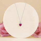 Forever Heart 1.5 Carat - Ruby - July Birthstone Pendant Necklace in 18K White Gold Plating over Silver
