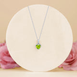 Forever Heart 1.5 Carat - Peridot - August Birthstone Pendant Necklace in 18K White Gold Plating over Silver
