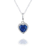 Forever Heart 1.5 Carat - Blue Sapphire - September Birthstone Pendant Necklace in 18K White Gold Plating over Silver
