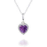 Forever Heart 1.5 Carat - Amethyst - February Birthstone Pendant Necklace in 18K White Gold Plating over Silver