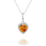 Forever Heart 1.5 Carat - Citrine - November Birthstone Pendant Necklace in 18K White Gold Plating over Silver