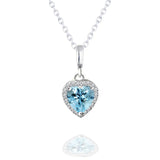 Forever Heart 1.5 Carat - Blue Topaz - December Birthstone Pendant Necklace in 18K White Gold Plating over Silver