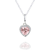 Forever Heart 1.5 Carat - Pink Tourmaline - October Birthstone Pendant Necklace in 18K White Gold Plating over Silver