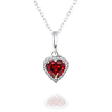 Forever Heart 1.5 Carat - Garnet - January Birthstone Pendant Necklace in 18K White Gold Plating over Silver
