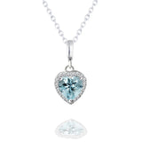 Forever Heart 1.5 Carat - Aquamarine - March Birthstone Pendant Necklace in 18K White Gold Plating over Silver