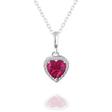 Forever Heart 1.5 Carat - Ruby - July Birthstone Pendant Necklace in 18K White Gold Plating over Silver