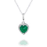 Forever Heart 1.5 Carat - Emerald - May Birthstone Pendant Necklace in 18K White Gold Plating over Silver